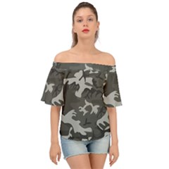 Camouflage Off Shoulder Short Sleeve Top by nateshop