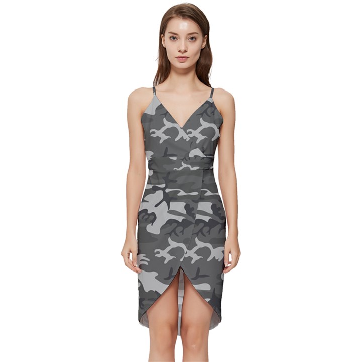 Camouflage Wrap Frill Dress