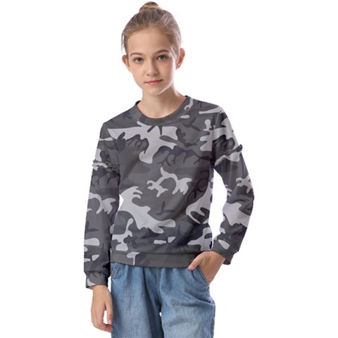 Camouflage Kids  Long Sleeve Tee With Frill  by nateshop