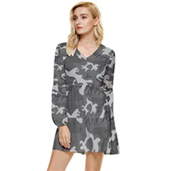 Camouflage Tiered Long Sleeve Mini Dress by nateshop