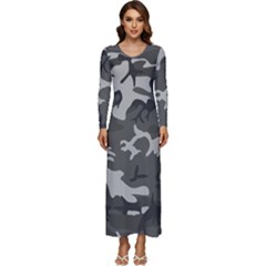 Camouflage Long Sleeve Velour Longline Maxi Dress by nateshop