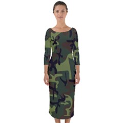 Camouflage-1 Quarter Sleeve Midi Bodycon Dress by nateshop