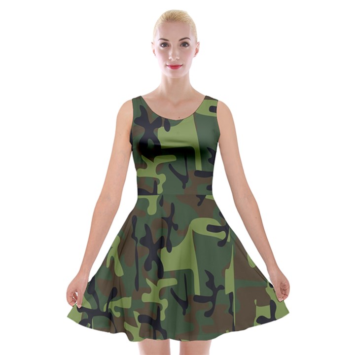 Camouflage-1 Velvet Skater Dress