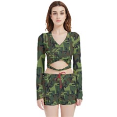 Camouflage-1 Velvet Wrap Crop Top And Shorts Set by nateshop