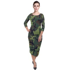 Camouflage-1 Quarter Sleeve Midi Velour Bodycon Dress by nateshop