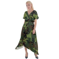 Camouflage-1 Cross Front Sharkbite Hem Maxi Dress by nateshop