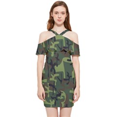 Camouflage-1 Shoulder Frill Bodycon Summer Dress by nateshop