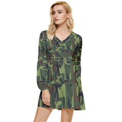 Camouflage-1 Tiered Long Sleeve Mini Dress by nateshop