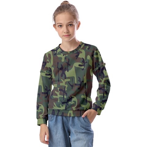 Camouflage-1 Kids  Long Sleeve Tee With Frill  by nateshop