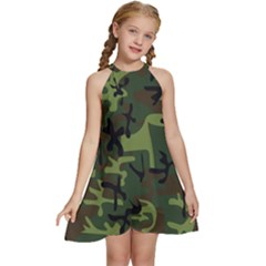 Camouflage-1 Kids  Halter Collar Waist Tie Chiffon Dress by nateshop