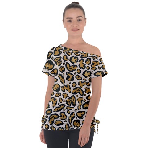 Cheetah Off Shoulder Tie-up Tee by nateshop