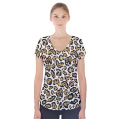 Cheetah Short Sleeve Front Detail Top by nateshop