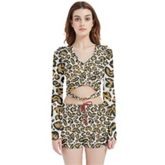 Cheetah Velvet Wrap Crop Top And Shorts Set by nateshop