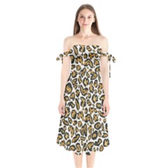 Cheetah Shoulder Tie Bardot Midi Dress by nateshop