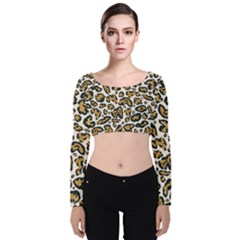 Cheetah Velvet Long Sleeve Crop Top by nateshop