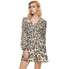 Cheetah Tiered Long Sleeve Mini Dress by nateshop