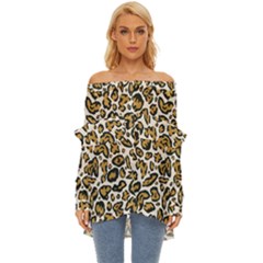 Cheetah Off Shoulder Chiffon Pocket Shirt by nateshop