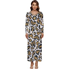 Cheetah Long Sleeve Velour Longline Maxi Dress by nateshop