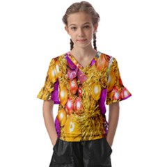 Christmas Decoration Ball 2 Kids  V-neck Horn Sleeve Blouse by artworkshop