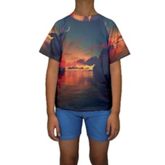 Digital Art Artwork Fantasy Landscape Sky Nature Kids  Short Sleeve Swimwear