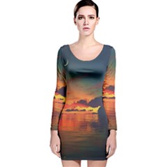 Digital Art Artwork Fantasy Landscape Sky Nature Long Sleeve Velvet Bodycon Dress