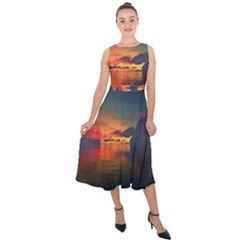 Digital Art Artwork Fantasy Landscape Sky Nature Midi Tie-Back Chiffon Dress