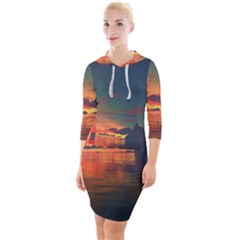 Digital Art Artwork Fantasy Landscape Sky Nature Quarter Sleeve Hood Bodycon Dress