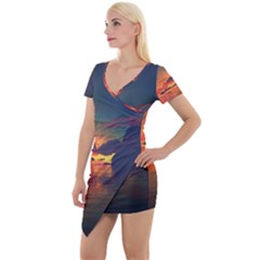 Digital Art Artwork Fantasy Landscape Sky Nature Short Sleeve Asymmetric Mini Dress