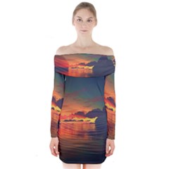 Digital Art Artwork Fantasy Landscape Sky Nature Long Sleeve Off Shoulder Dress