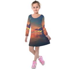 Digital Art Artwork Fantasy Landscape Sky Nature Kids  Long Sleeve Velvet Dress