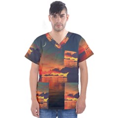 Digital Art Artwork Fantasy Landscape Sky Nature Men s V-Neck Scrub Top