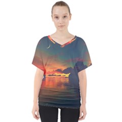 Digital Art Artwork Fantasy Landscape Sky Nature V-Neck Dolman Drape Top