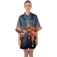 Digital Art Artwork Fantasy Landscape Sky Nature Half Sleeve Satin Kimono 