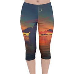 Digital Art Artwork Fantasy Landscape Sky Nature Velvet Capri Leggings 