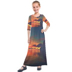 Digital Art Artwork Fantasy Landscape Sky Nature Kids  Quarter Sleeve Maxi Dress