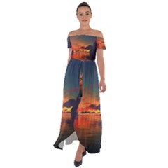 Digital Art Artwork Fantasy Landscape Sky Nature Off Shoulder Open Front Chiffon Dress