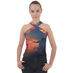 Digital Art Artwork Fantasy Landscape Sky Nature Cross Neck Velour Top