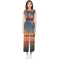 Digital Art Artwork Fantasy Landscape Sky Nature Women s Frill Top Chiffon Jumpsuit