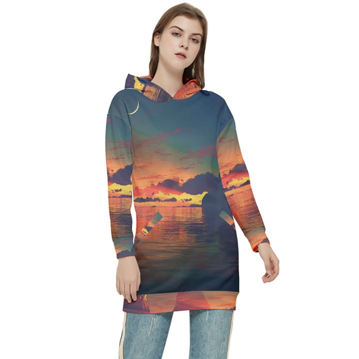 Digital Art Artwork Fantasy Landscape Sky Nature Women s Long Oversized Pullover Hoodie