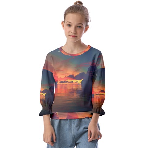 Digital Art Artwork Fantasy Landscape Sky Nature Kids  Cuff Sleeve Top by danenraven