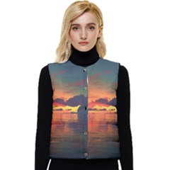 Digital Art Artwork Fantasy Landscape Sky Nature Women s Short Button Up Puffer Vest