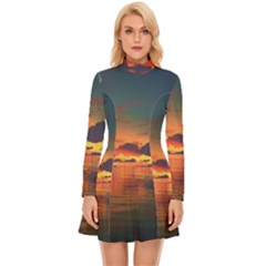 Digital Art Artwork Fantasy Landscape Sky Nature Long Sleeve Velour Longline Dress by danenraven