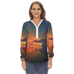 Digital Art Artwork Fantasy Landscape Sky Nature Zip Up Long Sleeve Blouse