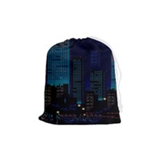 City Building Pixel Art Vaporwave Drawstring Pouch (medium) by danenraven