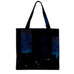 City Building Pixel Art Vaporwave Zipper Grocery Tote Bag by danenraven