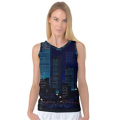 City Building Pixel Art Vaporwave Women s Basketball Tank Top by danenraven