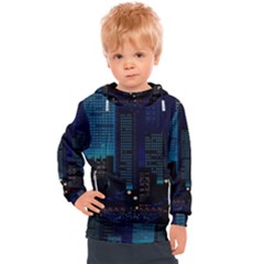 City Building Pixel Art Vaporwave Kids  Hooded Pullover by danenraven