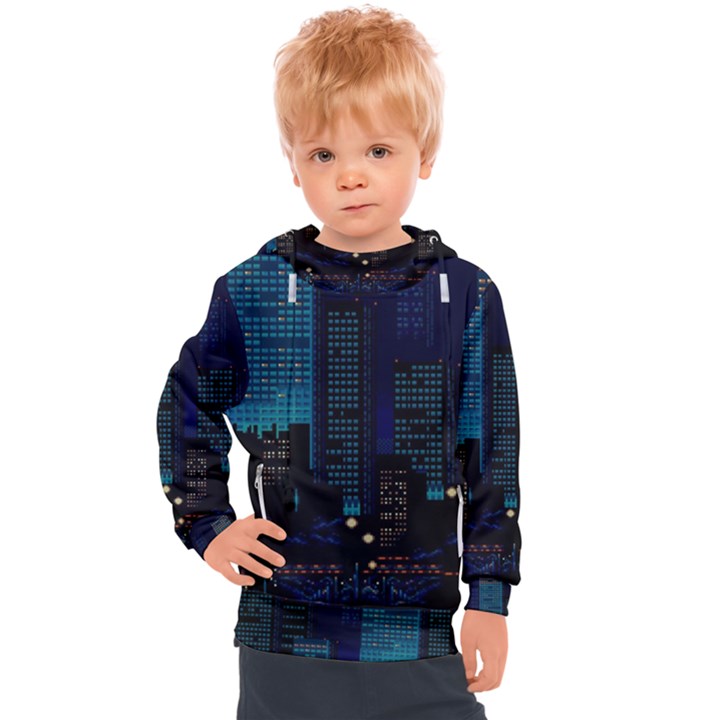 City Building Pixel Art Vaporwave Kids  Hooded Pullover