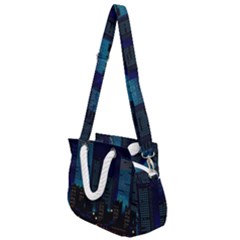 City Building Pixel Art Vaporwave Rope Handles Shoulder Strap Bag by danenraven