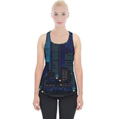 City Building Pixel Art Vaporwave Piece Up Tank Top by danenraven